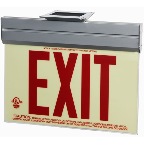 Glo Brite® Exit Sign, Single Sided, Acrylic Frame w/ Bracket, Photoluminescent, Red
